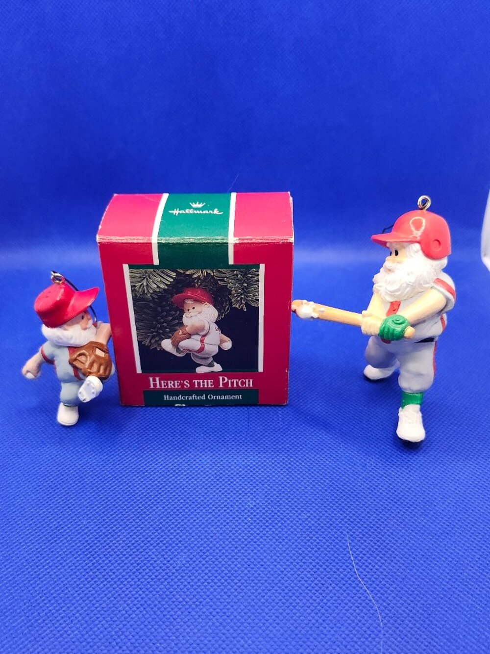 Vintage Hallmark Christmas Santa Ornament Here's The Pitch & Santa at Bat. 89/87
